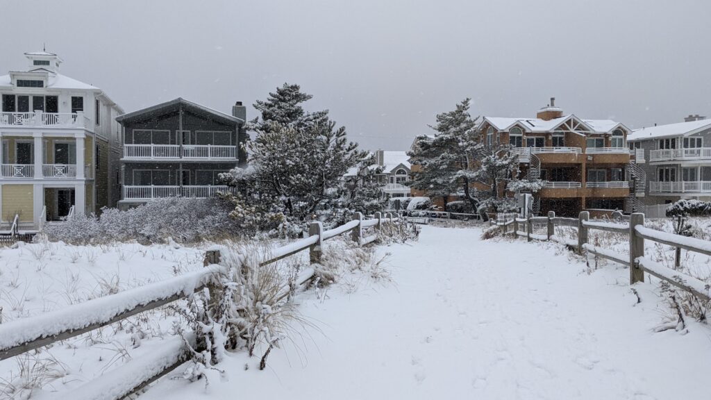 Snow in Ocean City NJ on shore houses