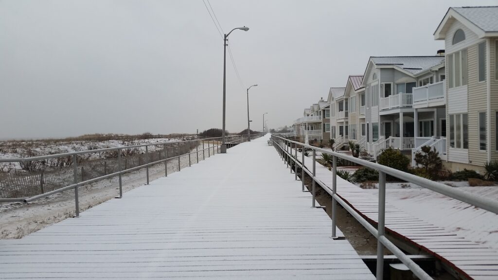 Boardwal covered in snow and winter weather