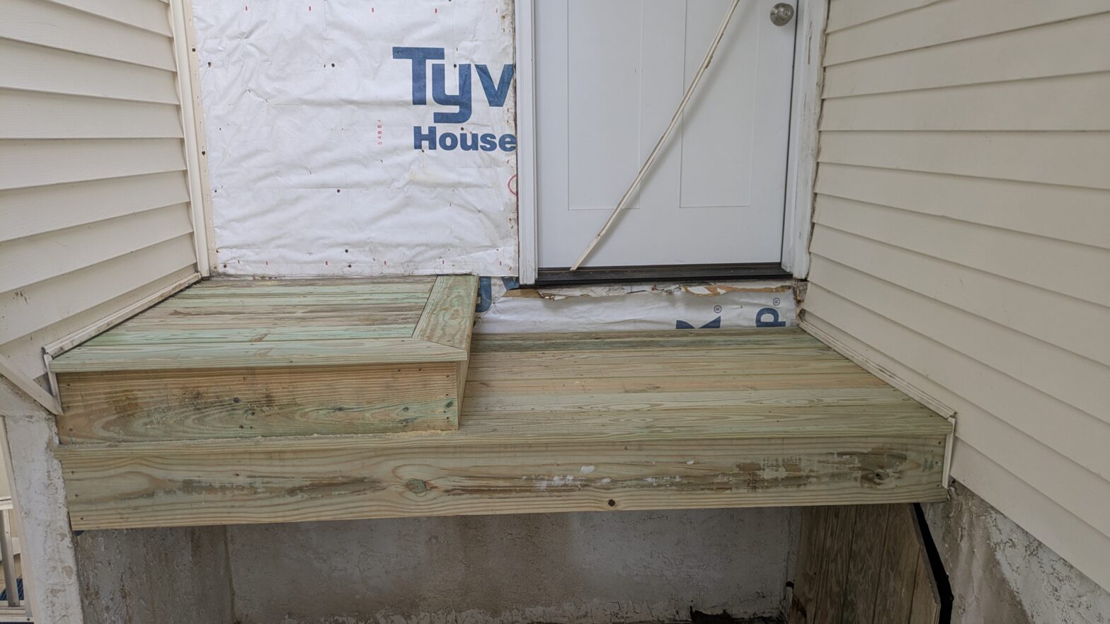 New stair tower deck door flashing